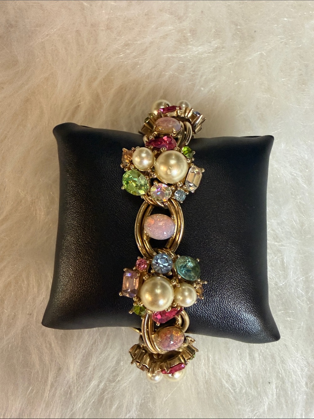 Vintage Multi-Color Pearl and Crystal Statement Bracelet